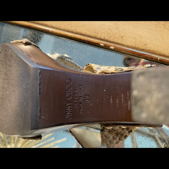 JIMMY CHOO sz 39 Ulrika platform snakeskin gold stud block wood heel. Never worn - Picture 7 of 9